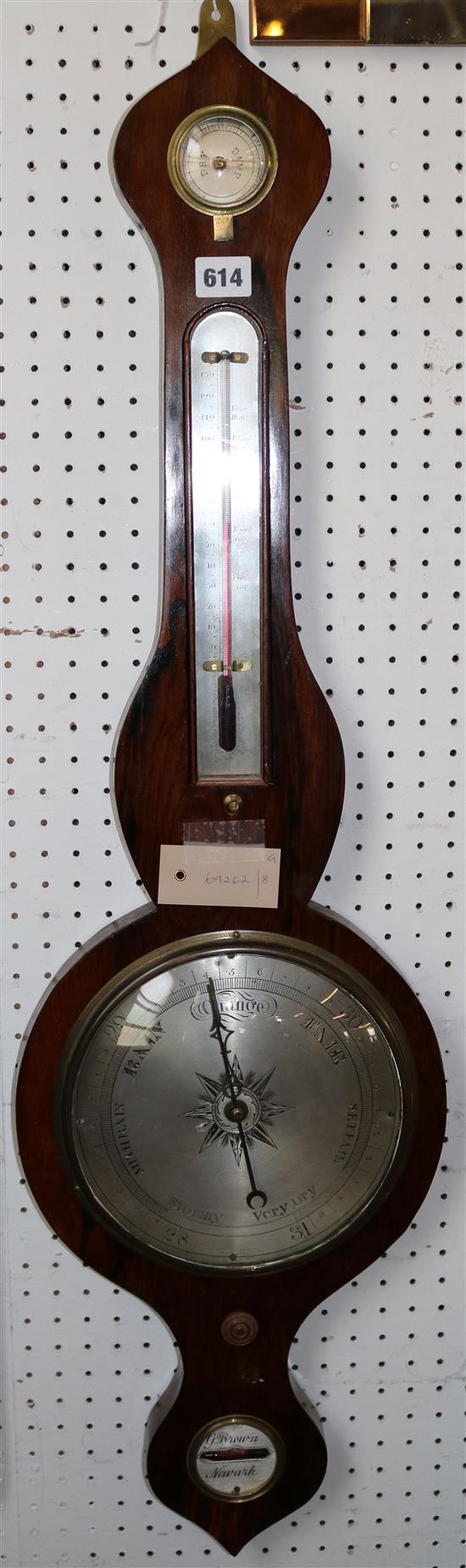 Victorian rosewood-cased banjo barometer, with thermometer, hygrometer & spirit level(-)